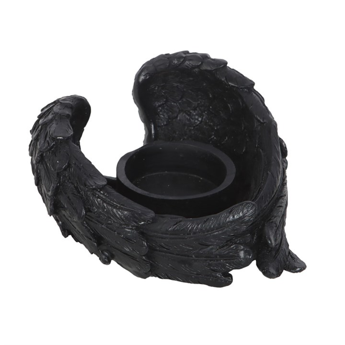 Black wing-shaped candle holder on a white background