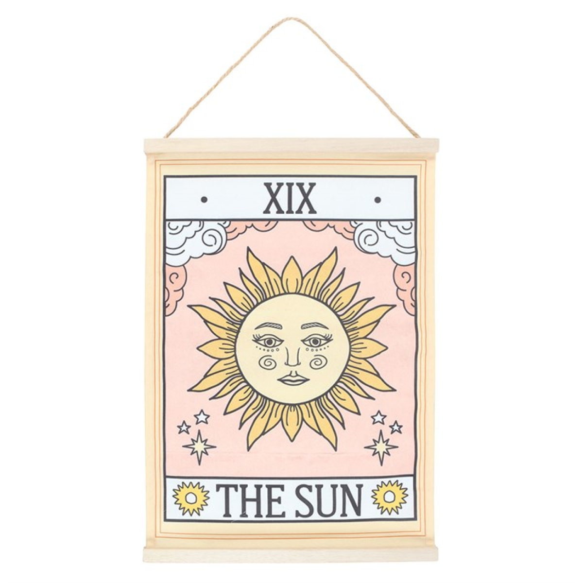 Decorative wall hanging with a sun design and 'The Sun' text on a white background