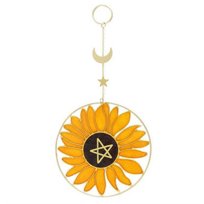 Round suncatcher with stainglass sunflower design