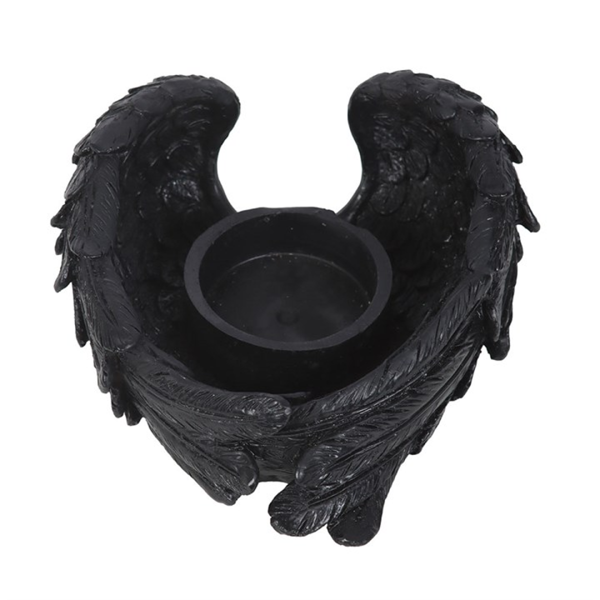Black angel wing candle holder on a white background