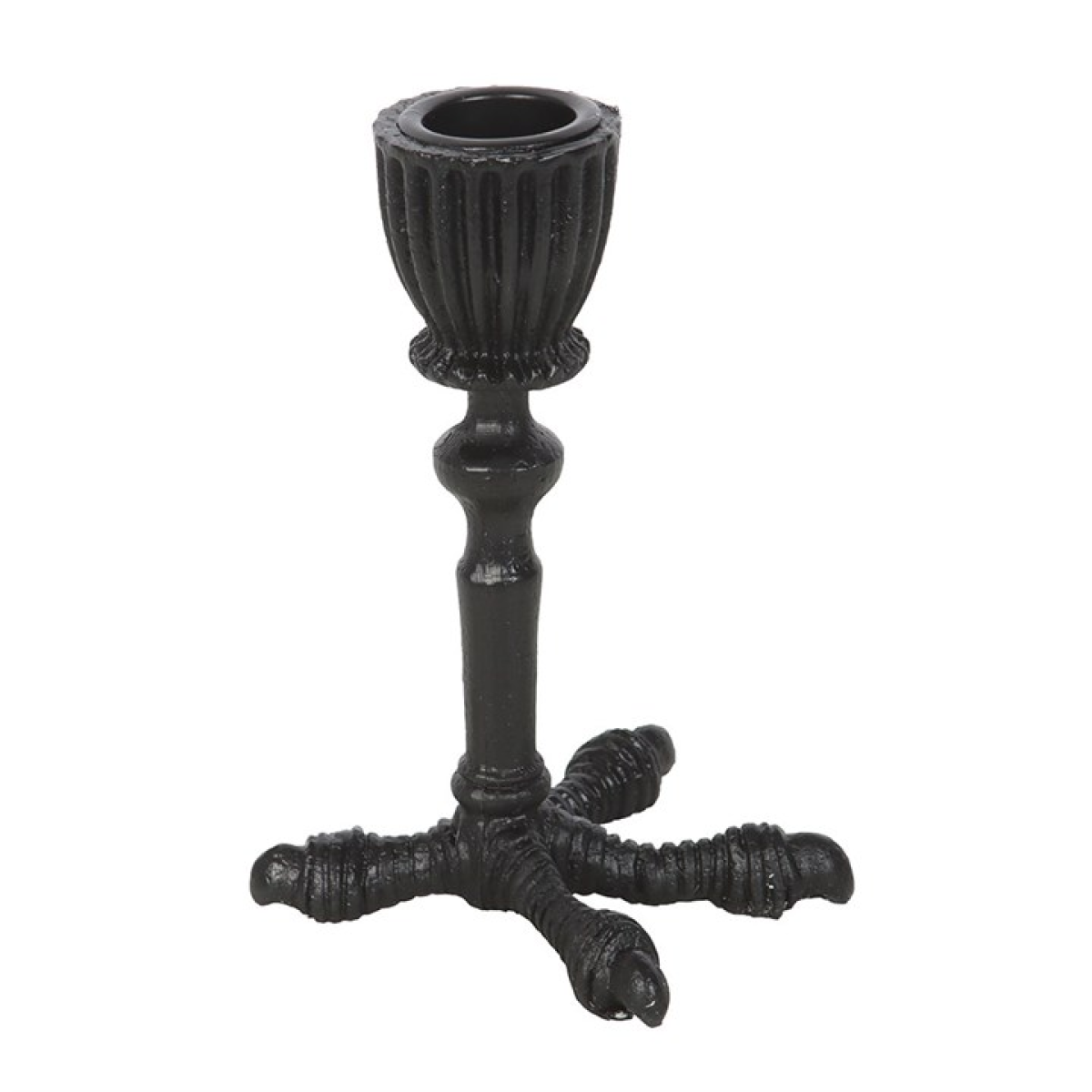 Black metal candle holder on a white background