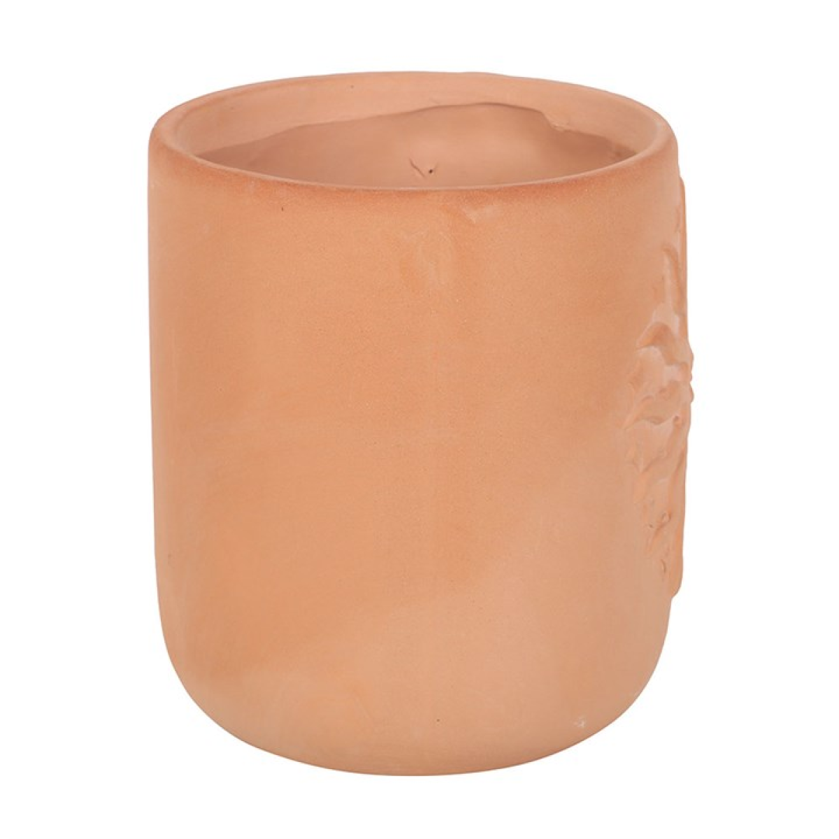 Terracotta pot with a subtle design on a white background