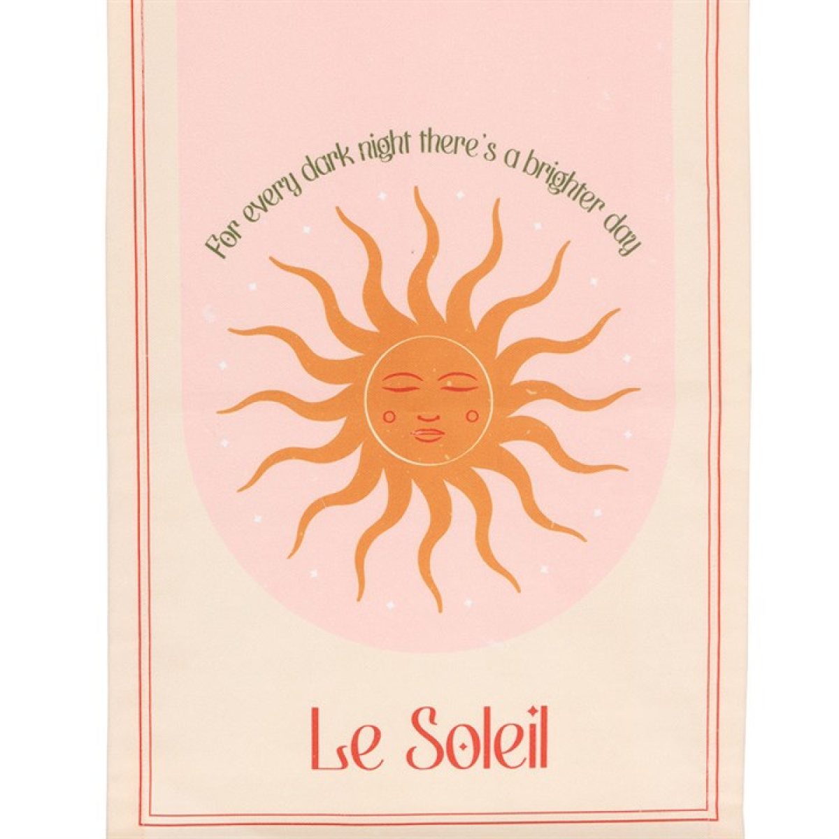 Sun illustration with 'Le Soleil' text on a pink background