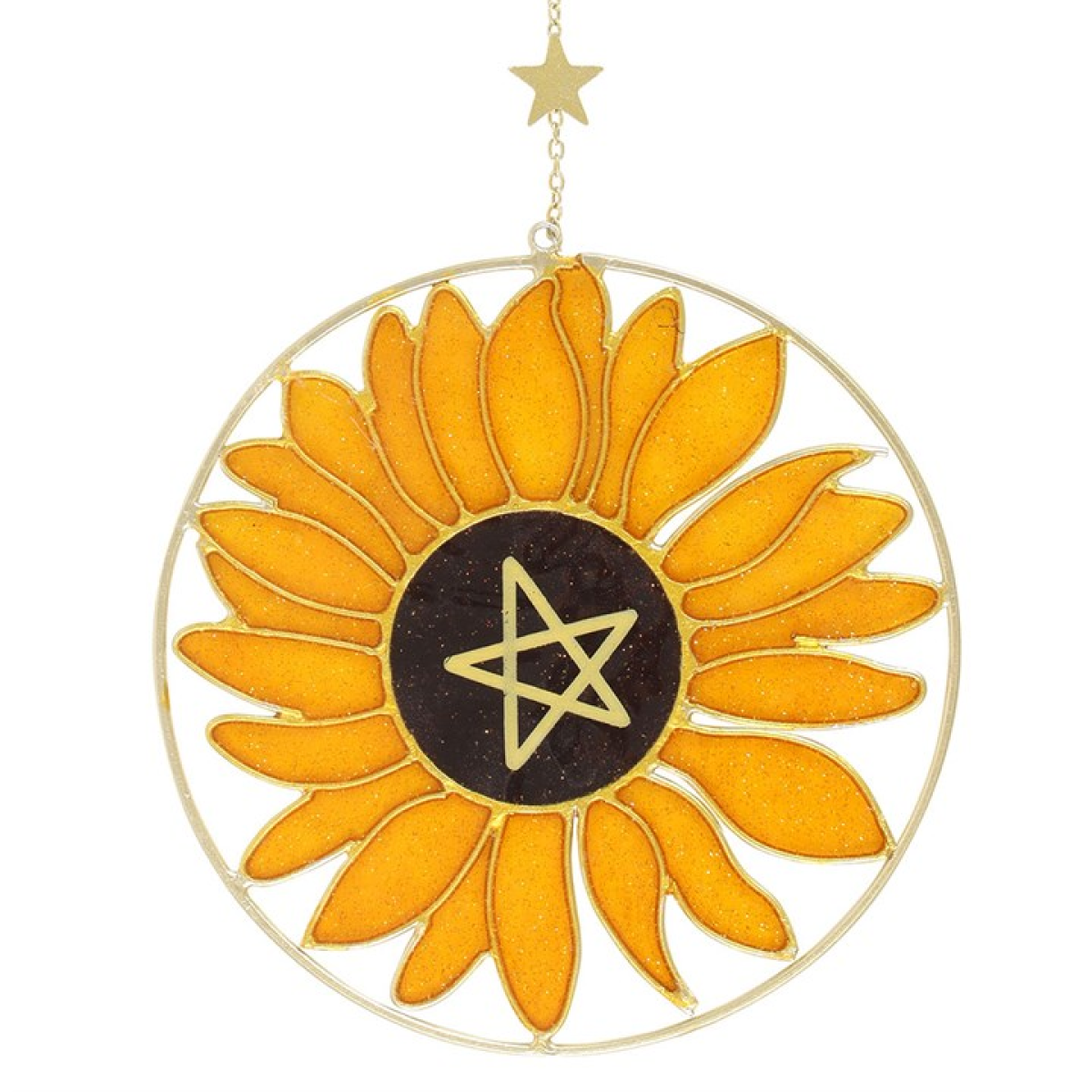 Round suncatcher with stainglass sunflower design