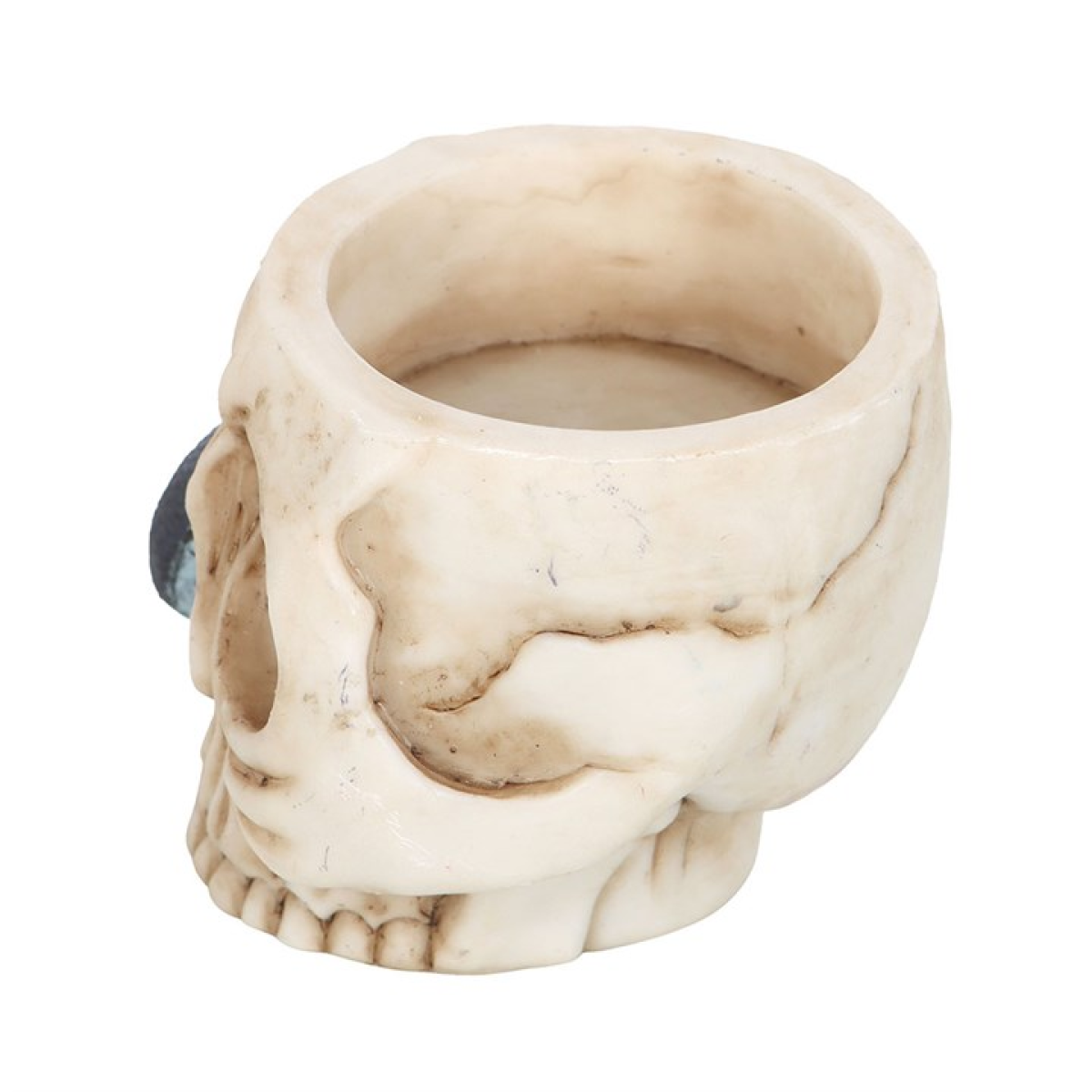 Skull-shaped candle holder on a white background