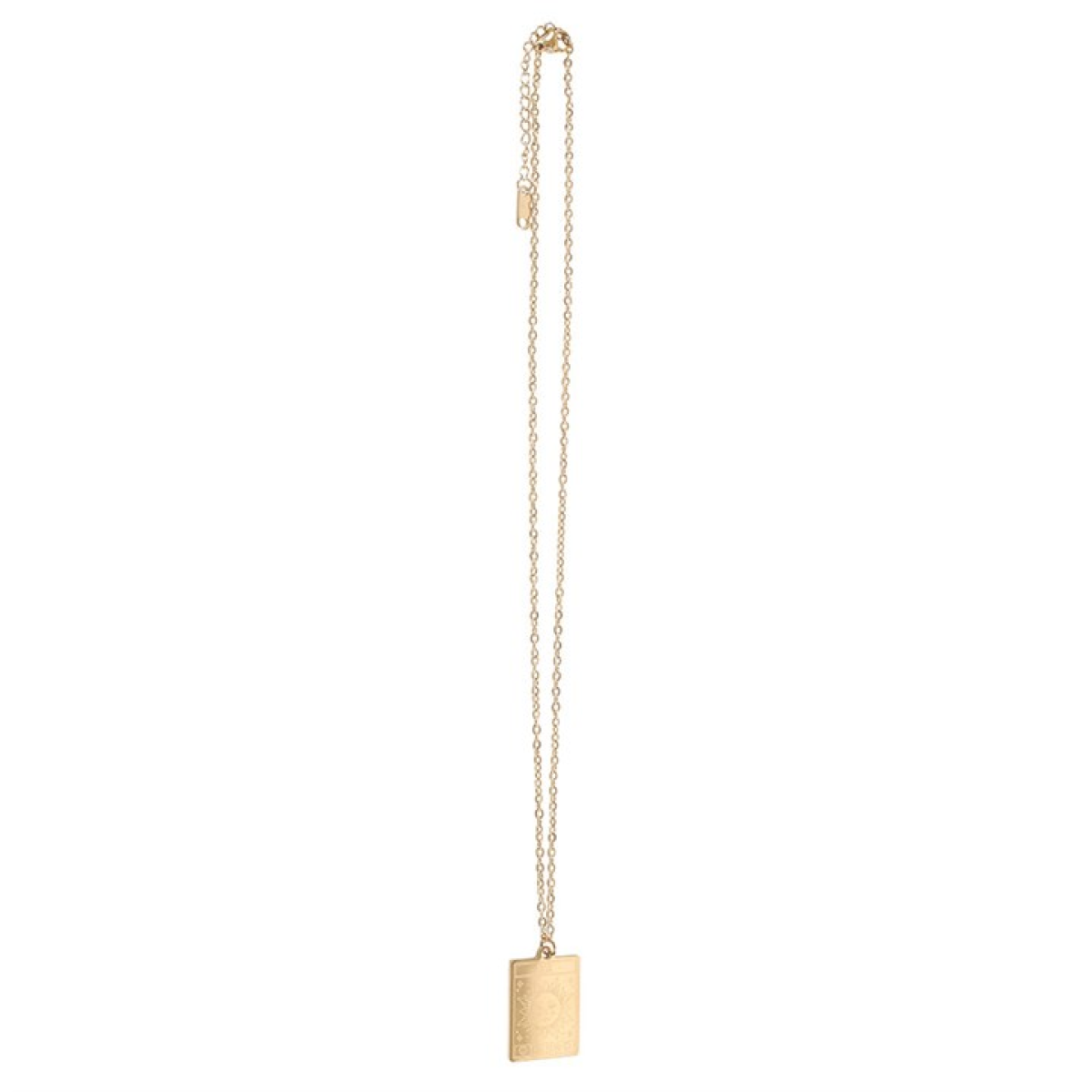 Gold necklace with a pendant on a white background