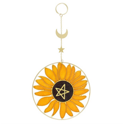 Round suncatcher with stainglass sunflower design
