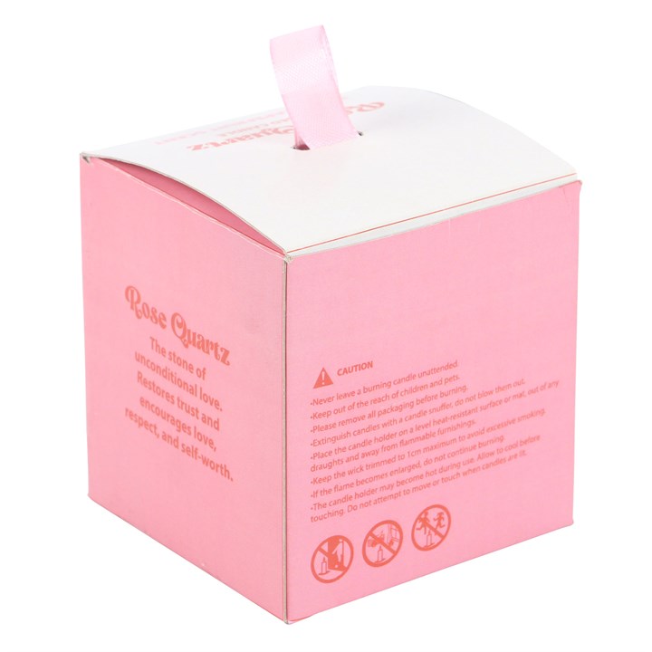 Pink candle box with text and symbols on a white background