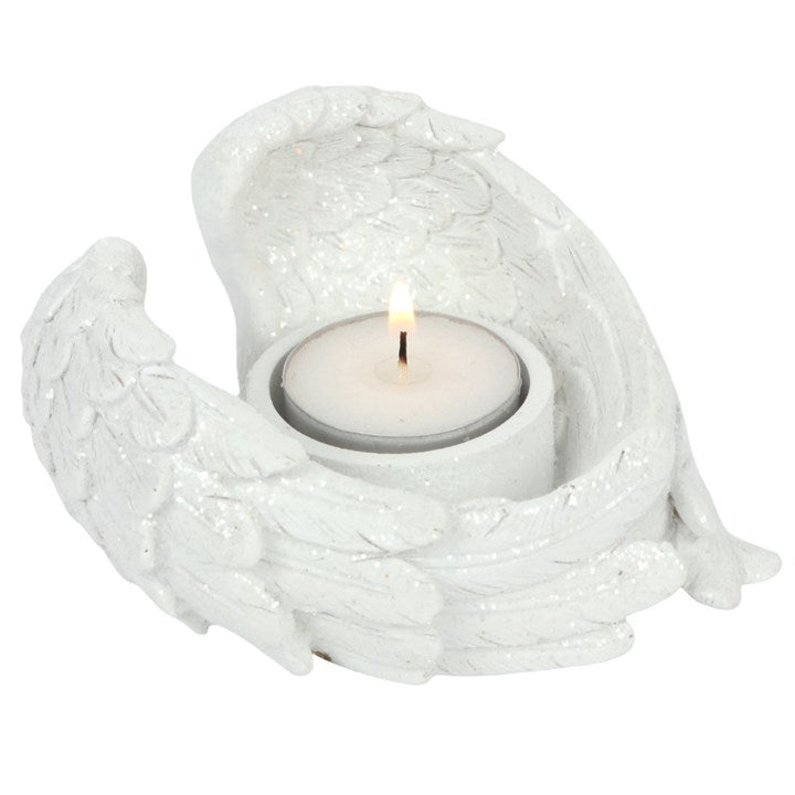Angel wing shaped white tealight candle holder