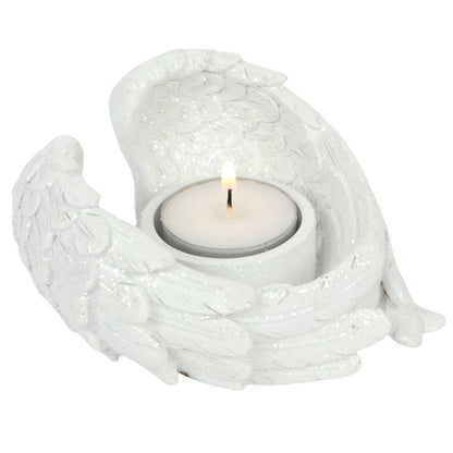 Angel wing shaped white tealight candle holder