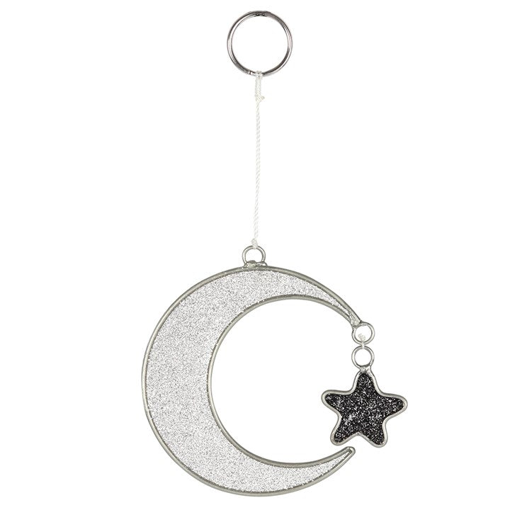Silver glitter moon and star suncatcher