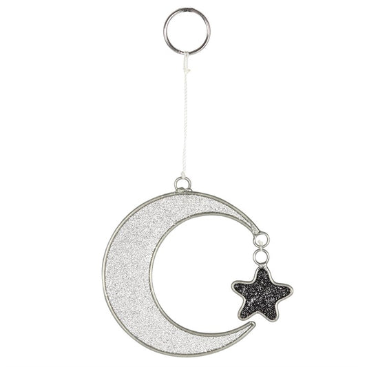 Silver glitter moon and star suncatcher