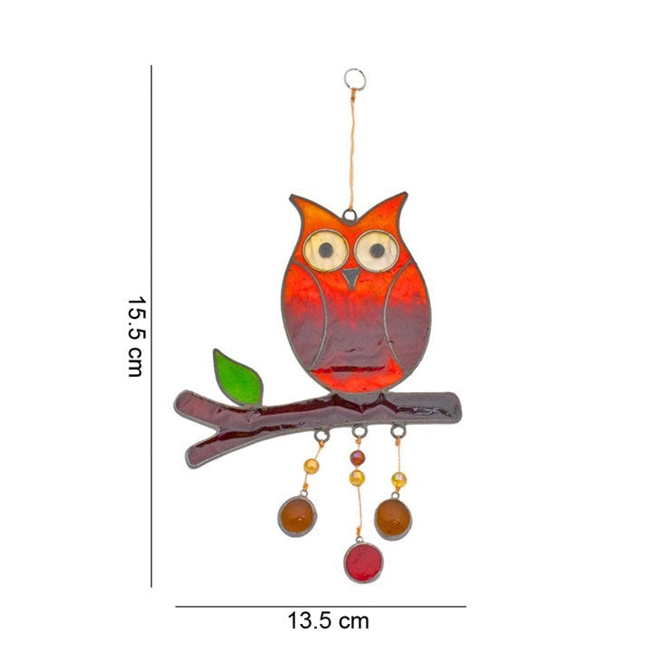 Owl on a twig and hanging gems Suncatcher