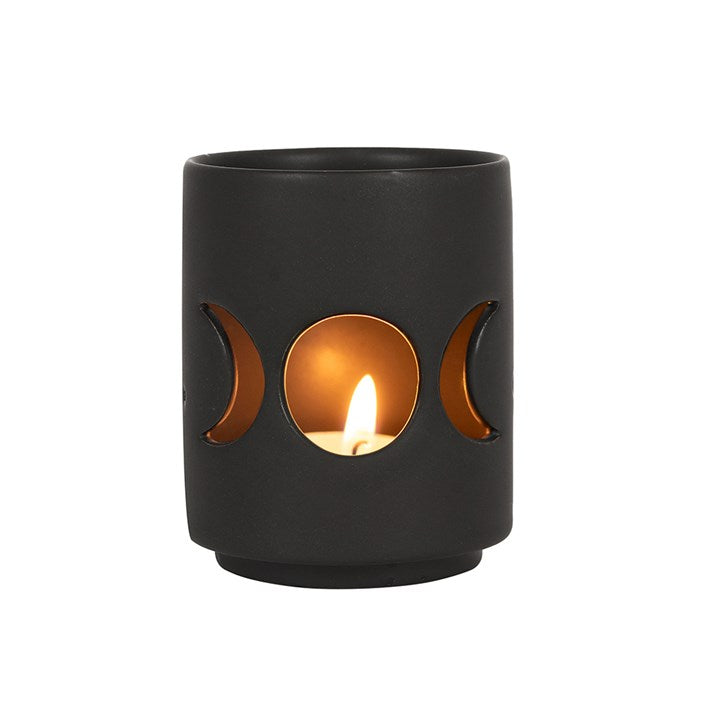 Black ceramic candle holder with triple moon design