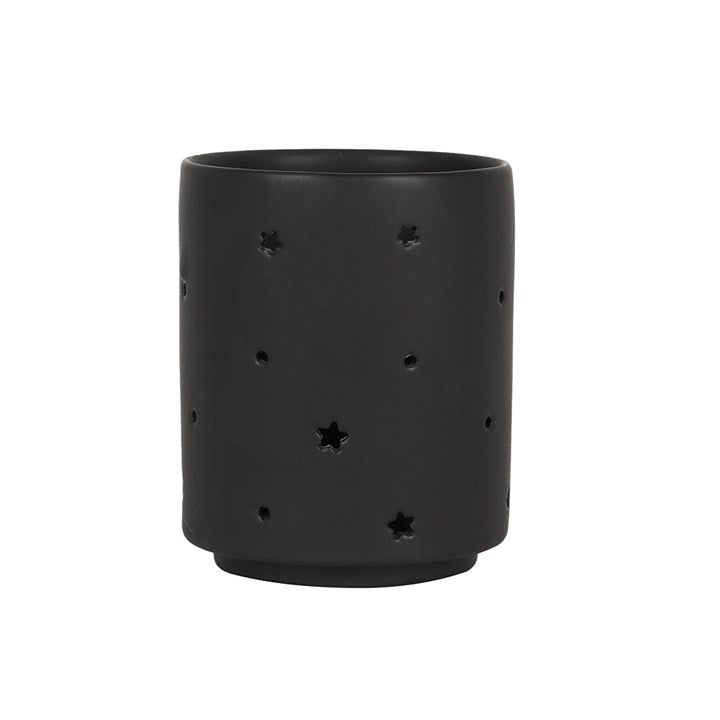 Black ceramic candle holder with triple moon design