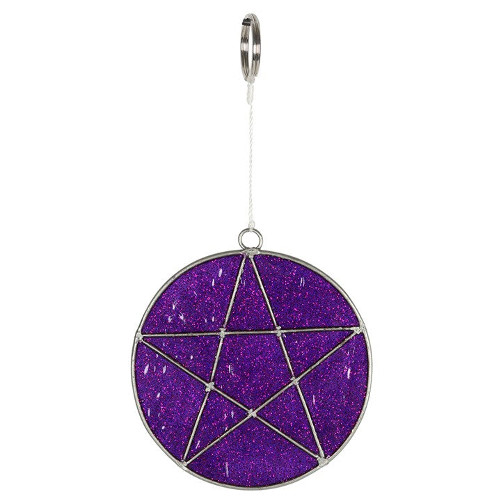 Purple suncatcher with pentagram design