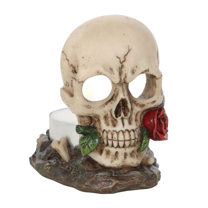 Skull design candle holder with rose
