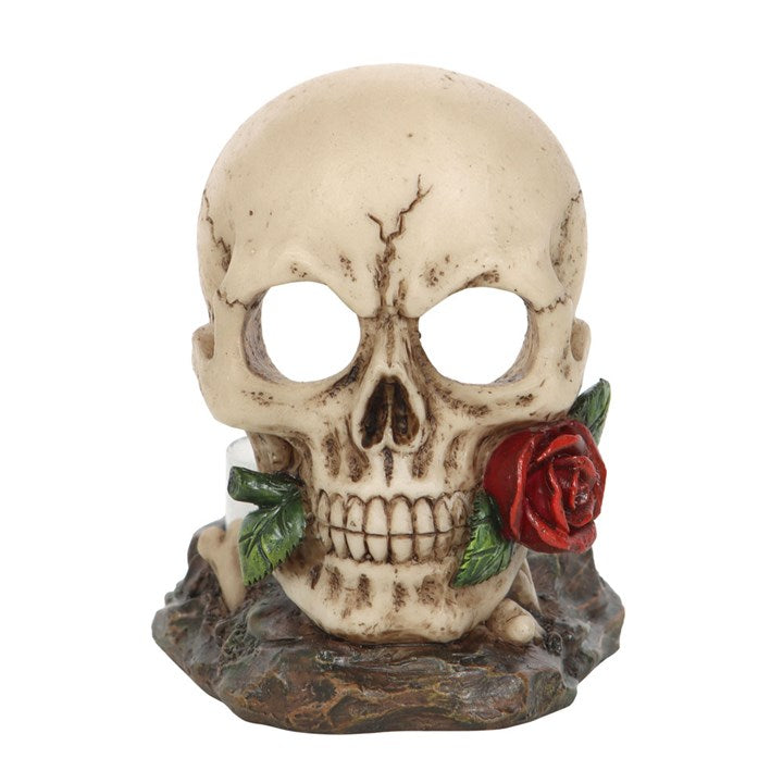 Skull design candle holder with rose