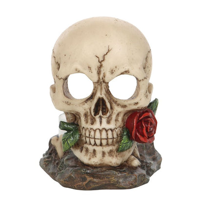 Skull design candle holder with rose