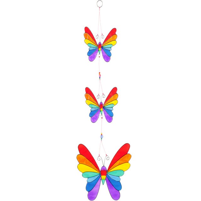 Rainbow coloured string of butterfly suncatchers