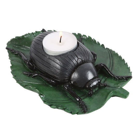Beetle on a leaf shaped tealight candle holder