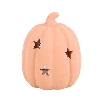 Decorative pumpkin with star cutouts on a white background
