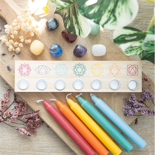 wooden candle holder with chakra design