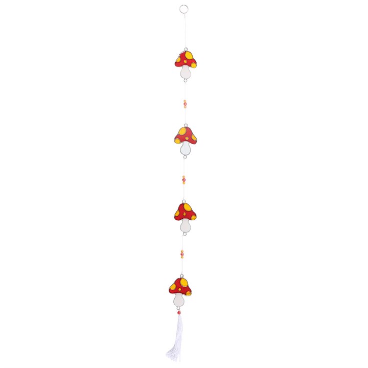 mushroom shaped suncatchers on a string of beads