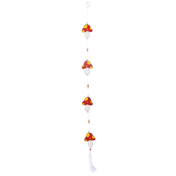 mushroom shaped suncatchers on a string of beads