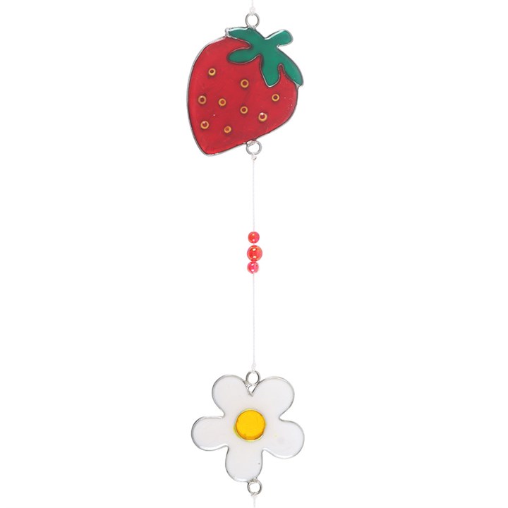 Strawberry and flower shaped suncatcher on a string of beads