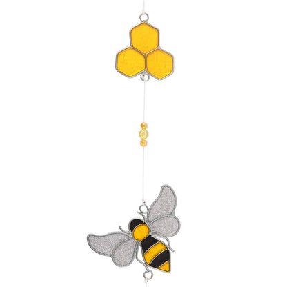 bee and honeycome suncatcher on a string of beads