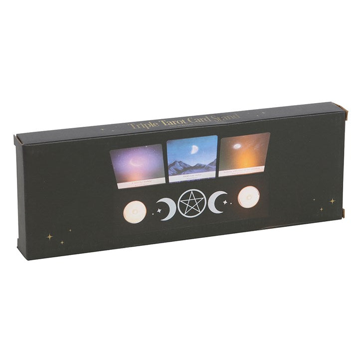 black wooden candle holder with triple moon design