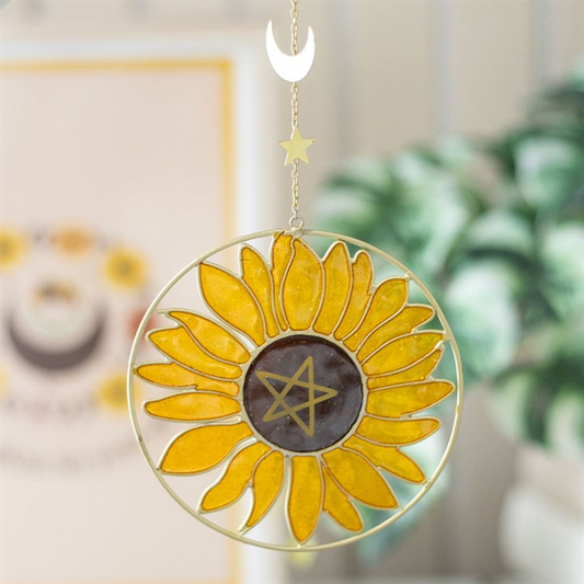 Round suncatcher with stainglass sunflower design